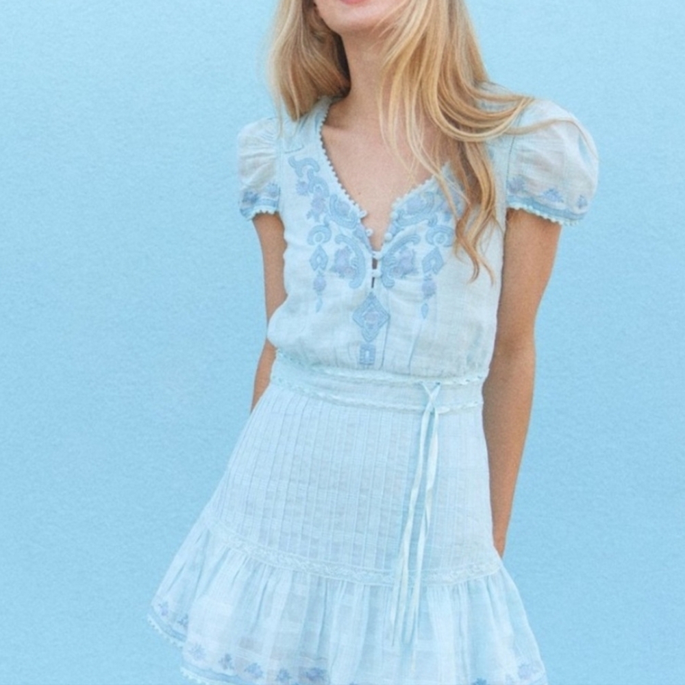 LoveShackFancy Light Blue Mini Dress